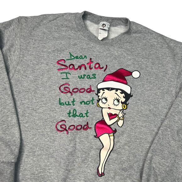Betty Boop VTG 2004 Santa Christmas Holiday Crewneck Sweatshirt FLAW Gray Large - Picture 3 of 7